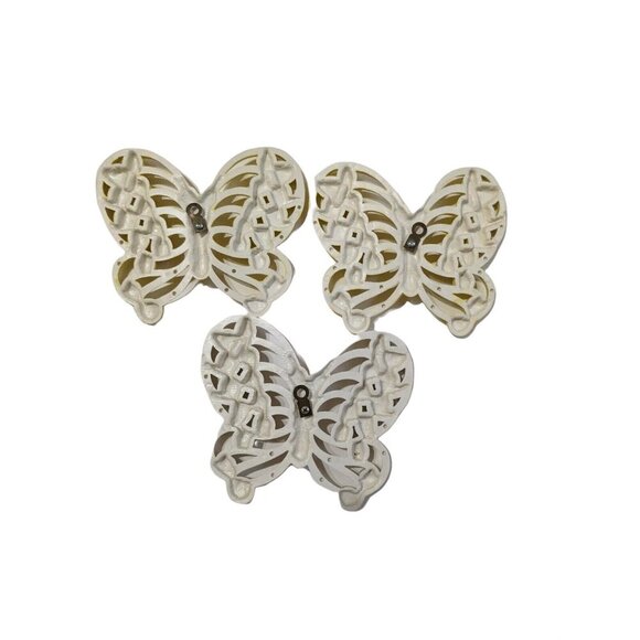 Vintage Burwood Butterfly Wall Decor Set Of 3 Yellow & White Plastic Scroll Desi - Picture 4 of 6